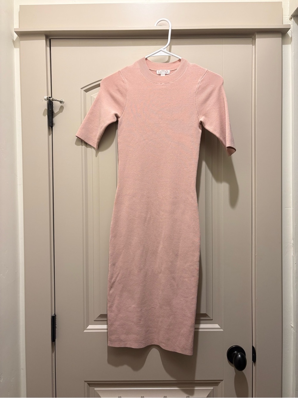 Leith Blush Pink Ribbed Midi Sheath Dress - Picture 2 of 4
